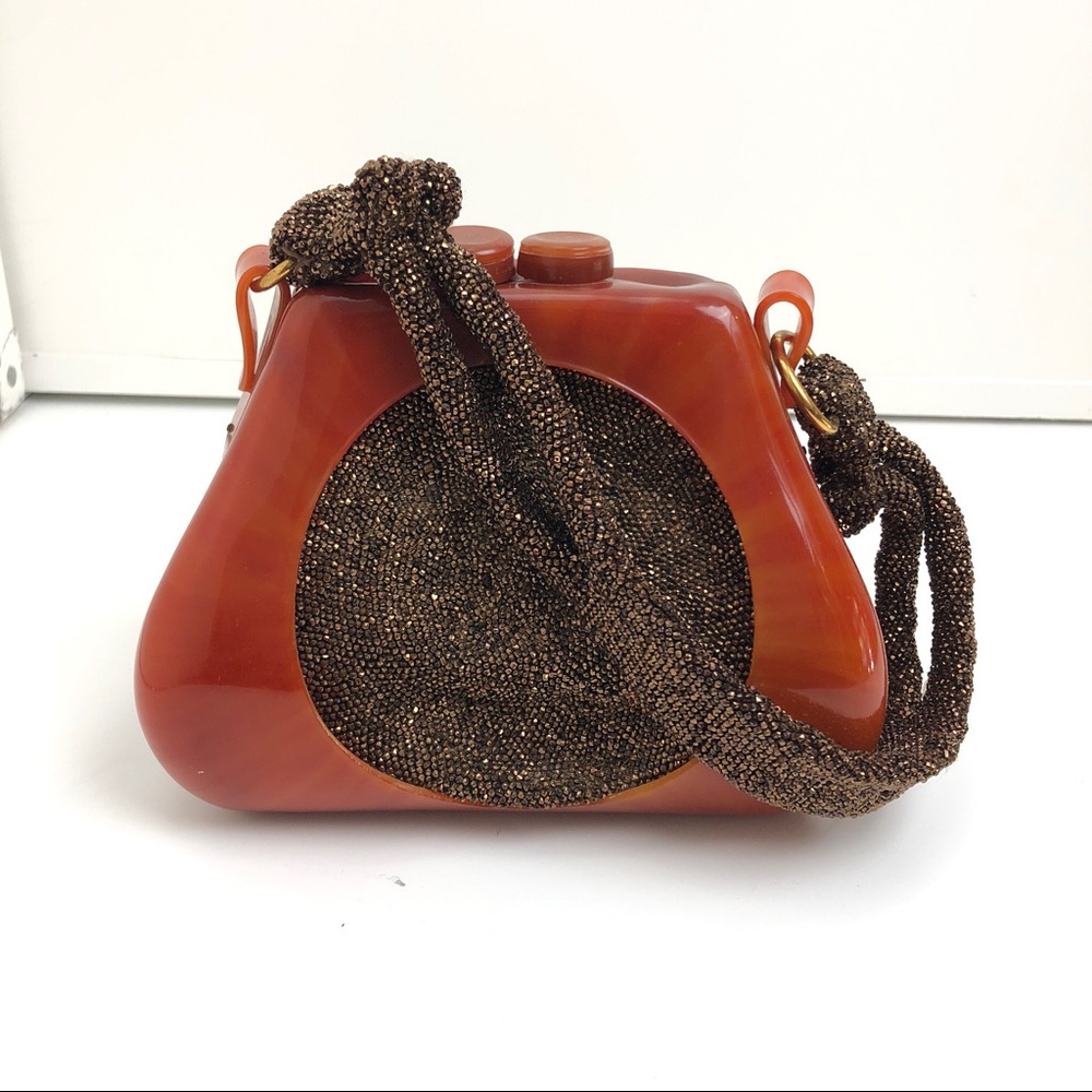 SOLD // Vintage Rust Small Beaded Box Purse
